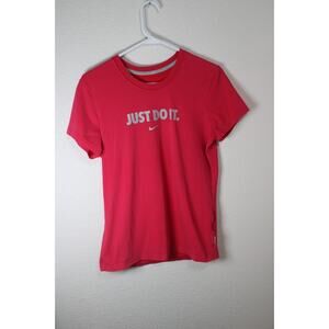 NIKE Women's Polyester Large Red Just Do It T-Shirt, Soft, Comfortable, Sporty